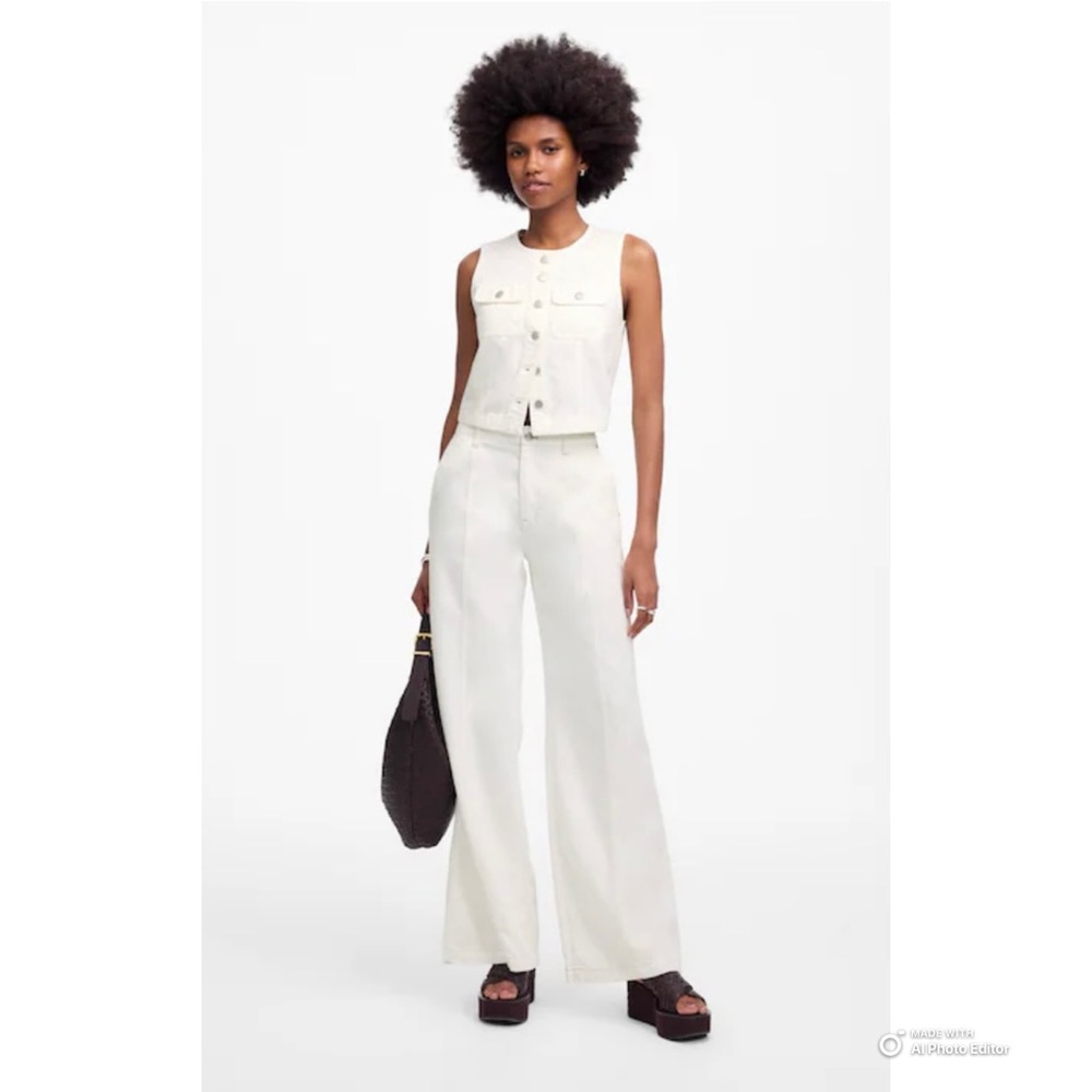 Madewell White Wide-Sweep Trousers: Airy Denim Edition Size 24 NWT